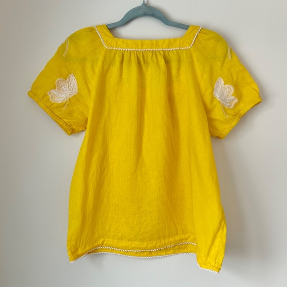 J. Crew Yellow Floral Embroidery 100% Linen Square Neck Boho Blouse Shirt Top M - Picture 4 of 4